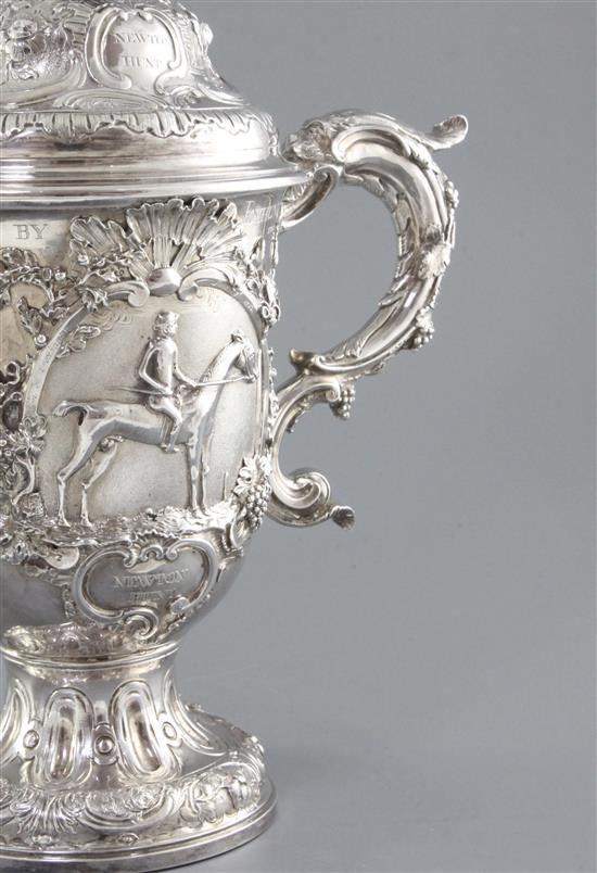 Two handsome George II silver horse racing related presentation trophy cups